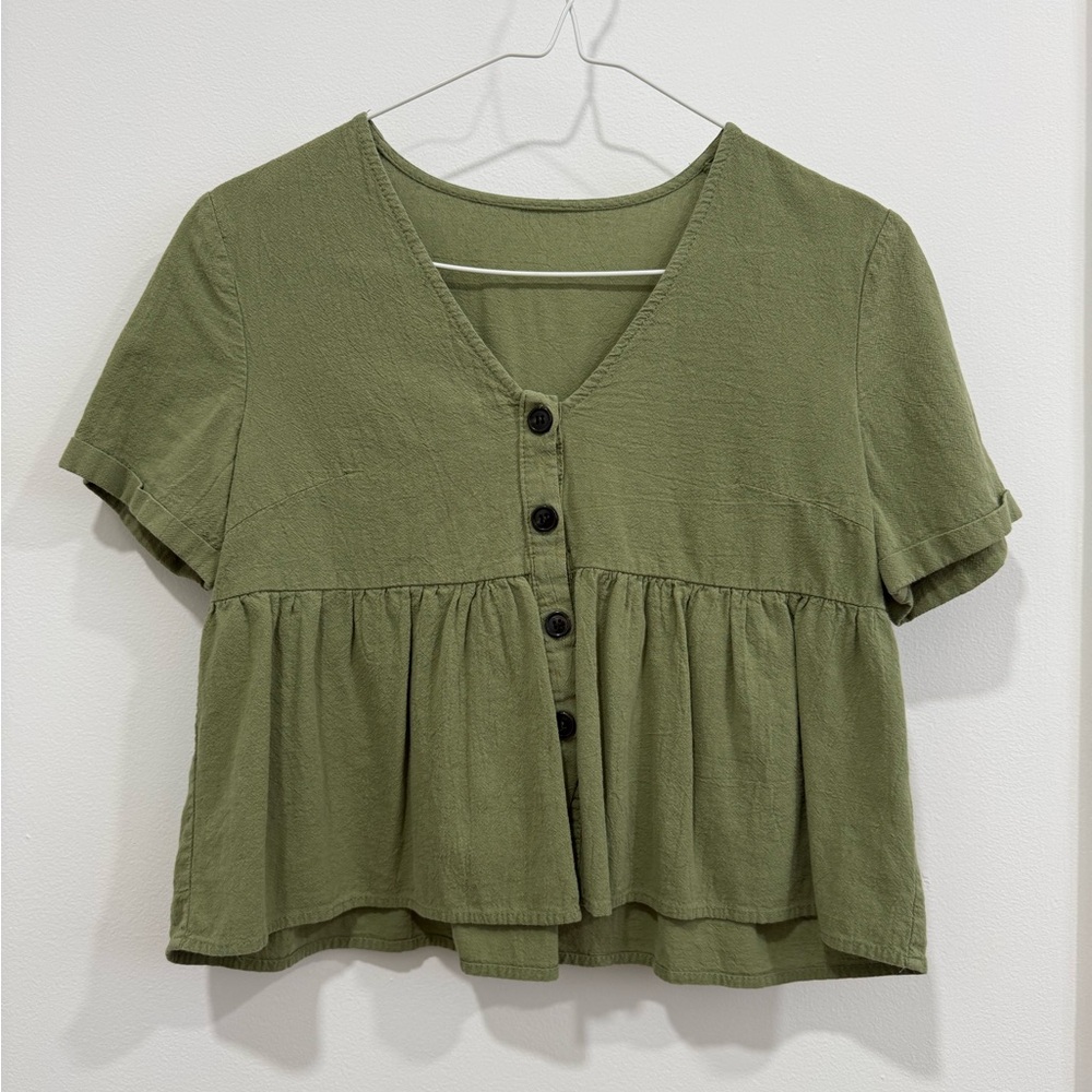 Green Button-Up Peplum Top